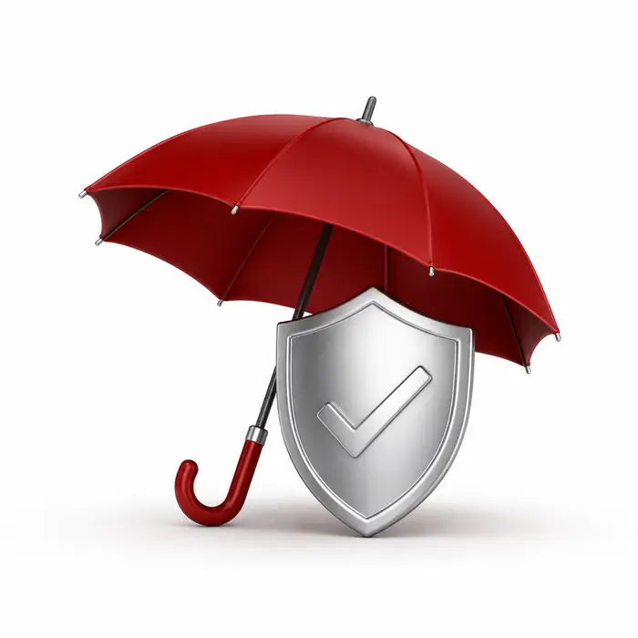 Umbrella sheltering a protective shield