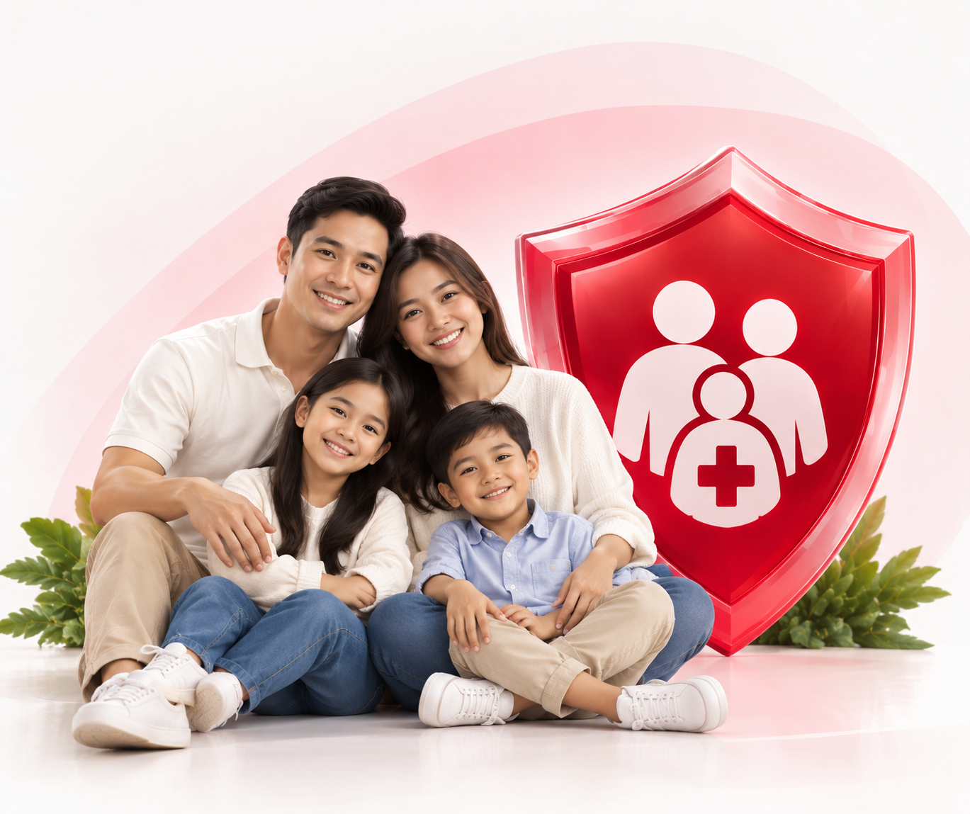 Family protected by a health and accident insurance shield